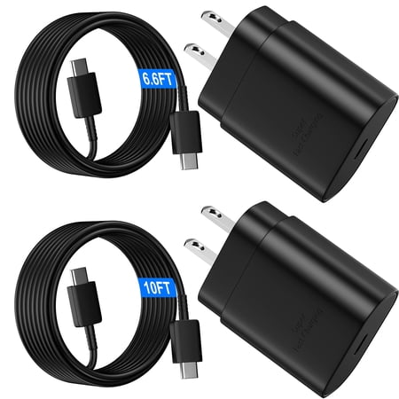 pannbo USB C Android Charger Fast Charging Super Fast Phone Chargers 10FT 6.6FT Type Cable with 25W USBC Wall Block for Samsung Galaxy S26 S25 S24 Ultra Plus S23 S22 S21 S20 Note 20 10 Black
