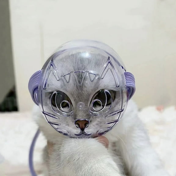 Raindrops Breathable Pet Muzzle Cat Shaped Purple PP Convenient Closure for Bathing 1Pcs