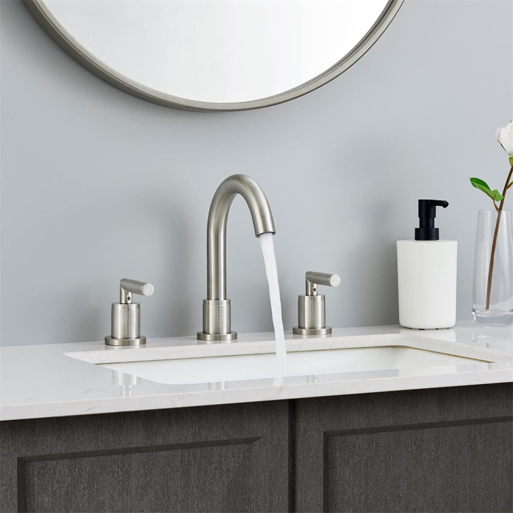 Tcbosik 8inch Bathroom Faucet, 2 Handle Sink Faucet, 3 Hole 360° Swivel Spout Modern Sink Basin Faucet for Lavatory Washroom, Brushed Nickel