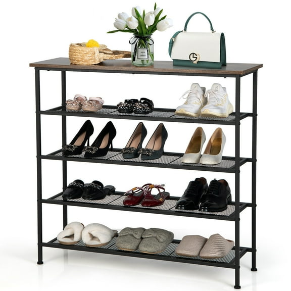 Gymax Shoe Rack 5-Tier Shoe Storage Organizer W/4 Metal Mesh Shelves for 16-20 Pairs
