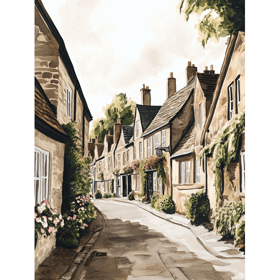 English Countryside Cottage Wall Art Canvas Print, Suitable for Living Room, Bedroom, Dining Room, Kitchen, and Office Decor
