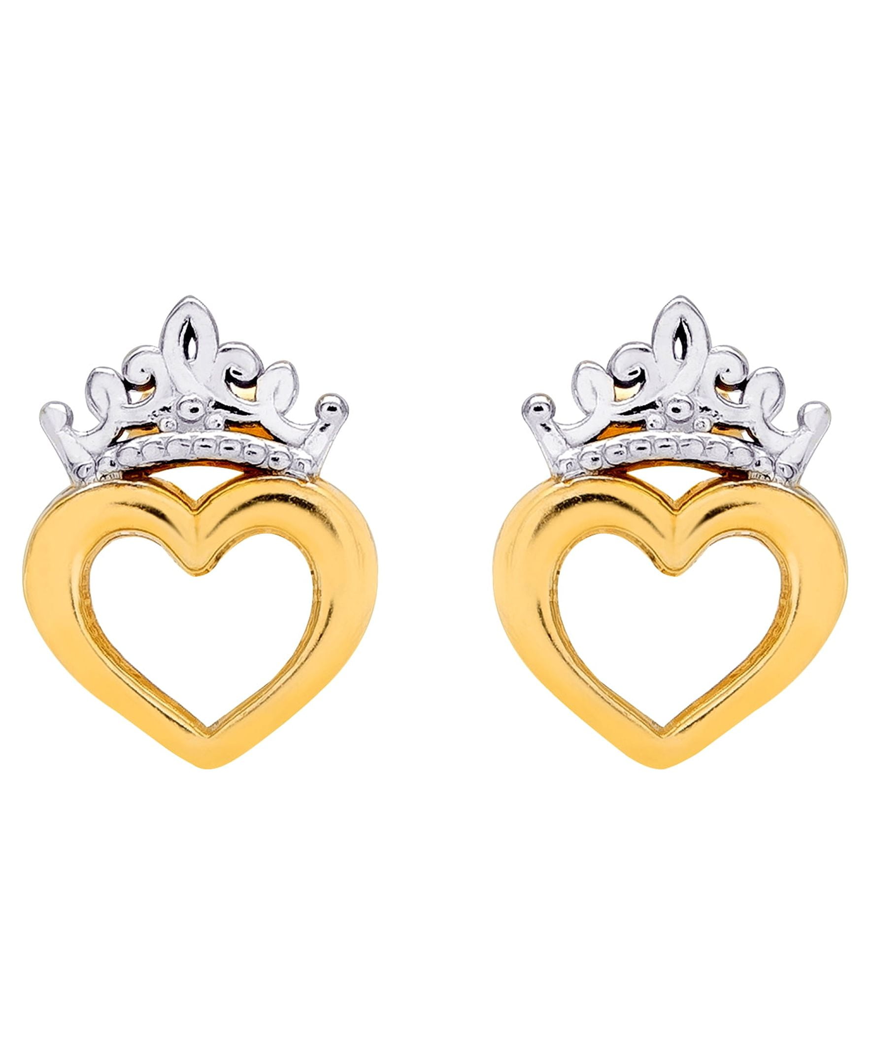 Disney Girls/Tween 10KT Yellow Gold Heart Crown Earrings