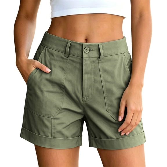 Dpjklzsn Women's High-Waisted Tailored Shorts - Button & Zip Front, Side Pockets and Rolled Cuffs for Work, Travel and Dressy Casual Outfits
