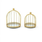 1 Set, Mirrored Bird Cage Dessert Cupcake Metal Stands (2Pc/Set) - Gold for Afternoon Tea Party, Shower, Weddings, Birthdays, or Home Decor