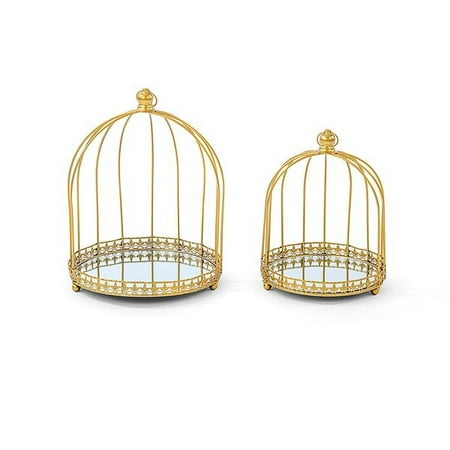 1 Set, Mirrored Bird Cage Dessert Cupcake Metal Stands (2Pc/Set) - Gold for Afternoon Tea Party, Shower, Weddings, Birthdays, or Home Decor