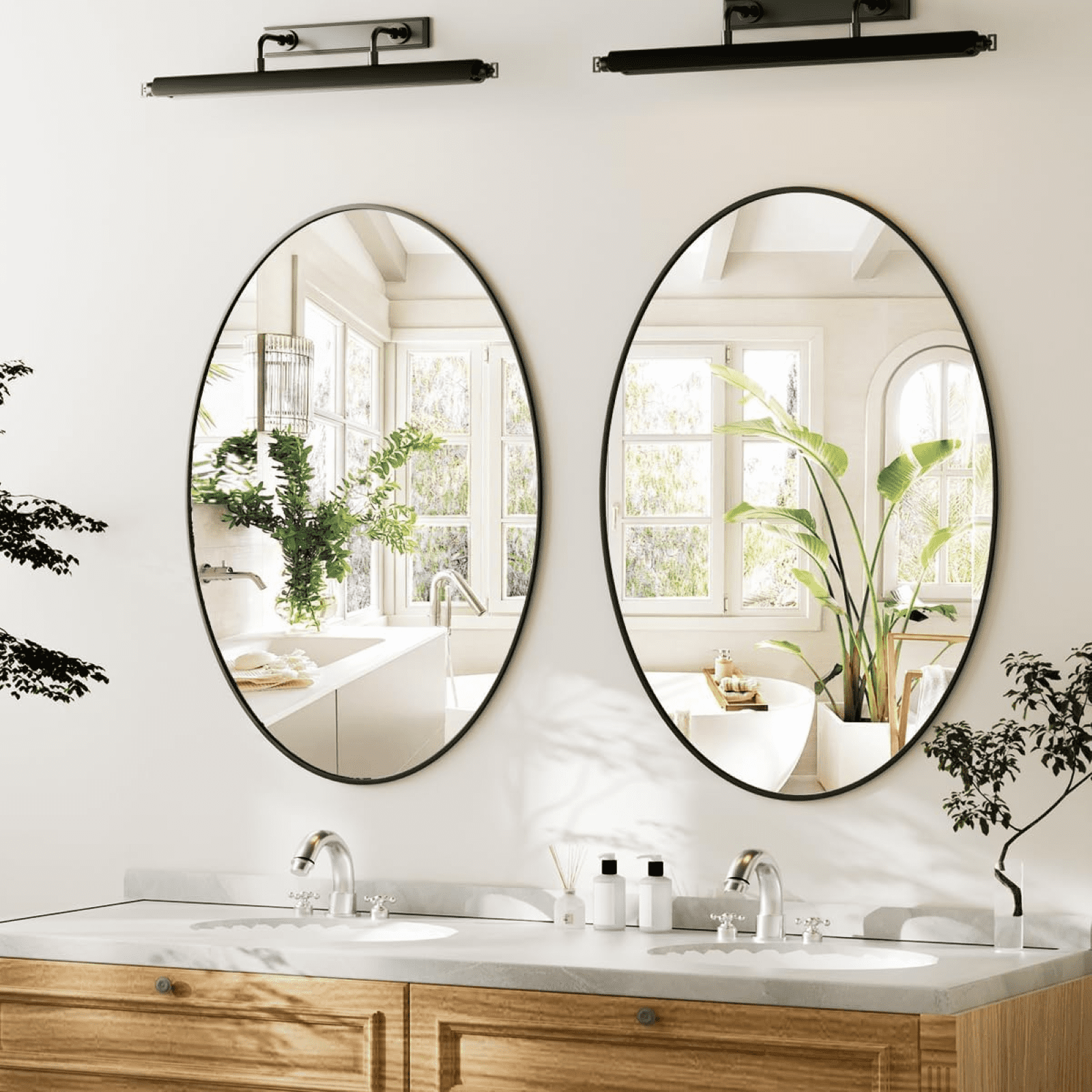 AUROMIR 20"x28" Bathroom Mirror Oval Mirror Wall-Mounted Vanity Mirror,Black