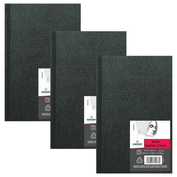 Canson Artist Series Sketch Art Book, Black Cover, Hardbound, 108 Sheet, 5.5x8.5 inch, Pack of 3