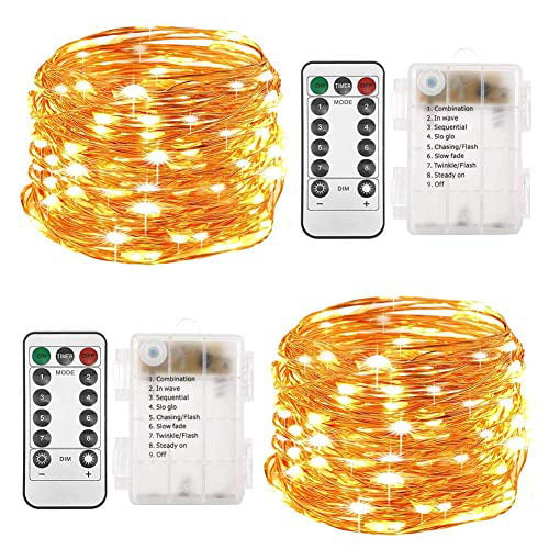 Twinkle Star 2 Set Christmas Fairy Lights Battery Operated 33ft 100 Led String Lights Remote Control Timer Twinkle String Lights 8 Modes Firefly Lights for Garden Party Indoor Decor White 