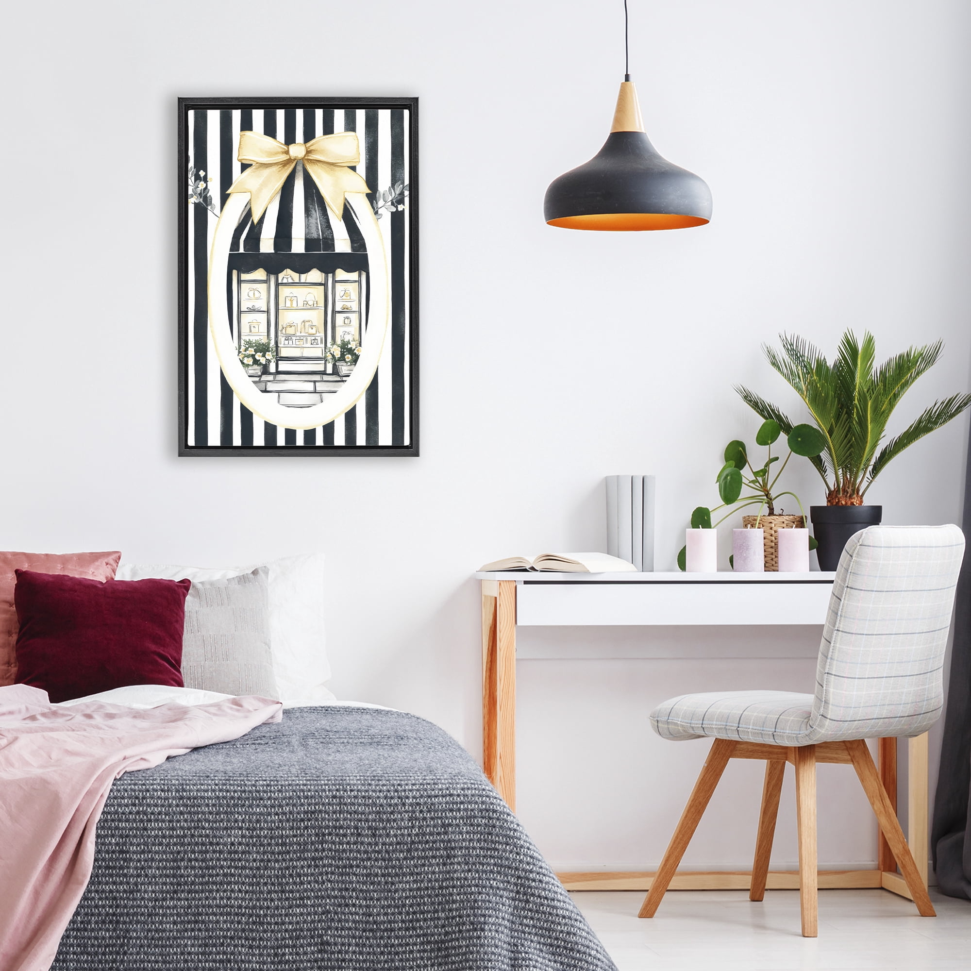 Stupell Industries Maison Striped Boutique Window Black Framed Floater Canvas Wall Art, design by Petal Prints Design