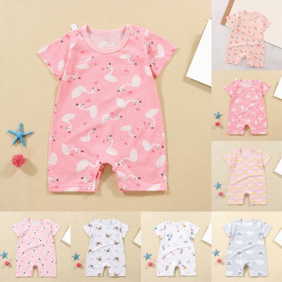 WUANDIXFA Baby Short Sleeve Pajamas 6 9 12 18 24 Months Unisex One-Piece Sleeper Romper Cotton Toddler Summer Clothes Outfit,Light Gray,12-18 Months