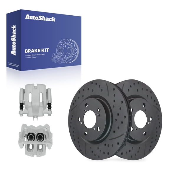 AutoShack Front Vented Drilled & Slotted Coated Brake Rotors Black Matte Finish   Calipers 4-PC Brake Kit Replacement for 2009-2014 Acura TL BlackShield 12.58" (319.6 mm)