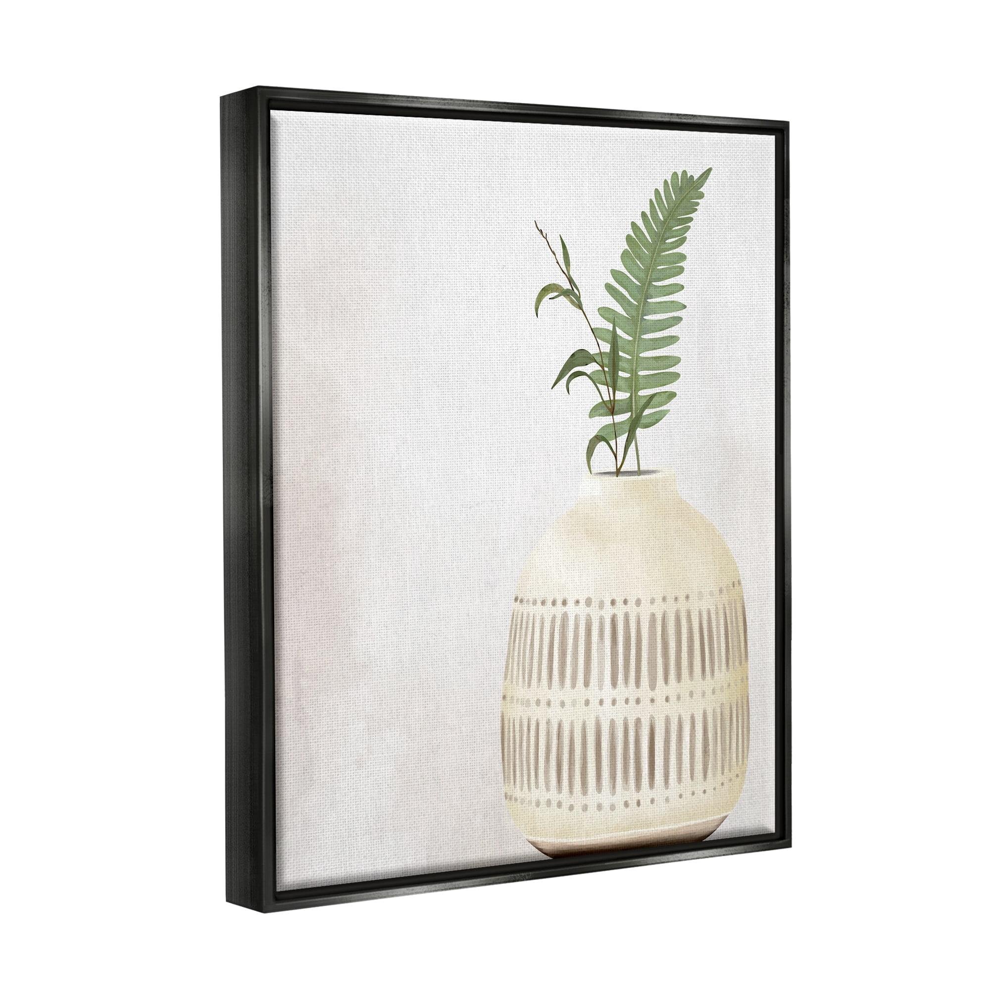 Stupell Industries Varied Herb Plant Sprigs Natural Patterned Vase Painting Jet Black Floating Framed Canvas Print Wall Art, Design by Kim Allen