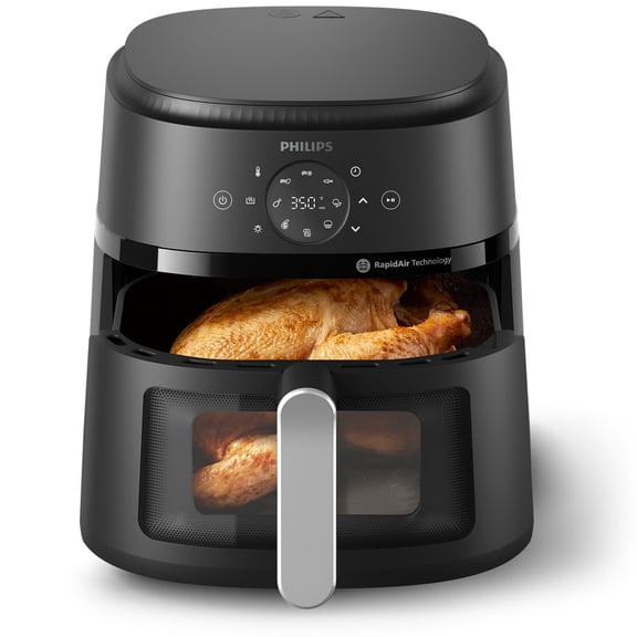Philips 2000 Series Airfryer with Window, 6.6 Qt (6.2L) Capacity, Black, Silver Handle