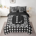 thumbnail image 3 of Feelyou Initial L Letter Twin Bedding Sets 7-Piece, Hippie Tribal Mandala Bedding Comforter Set, Simple Fashion Checkered Reversible Sheet Sets, Microfiber Bedroom Decor, 3 of 8