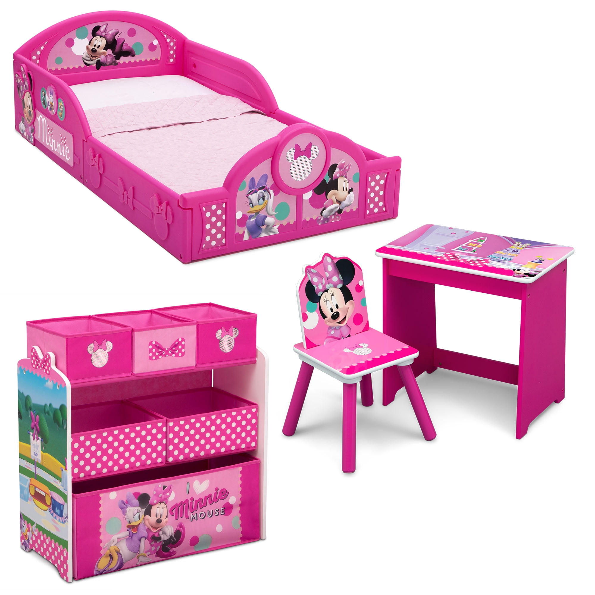 Minnie Mouse Storage Convertible Toy Box Desk Girls Kids Bedroom Furniture Pink 