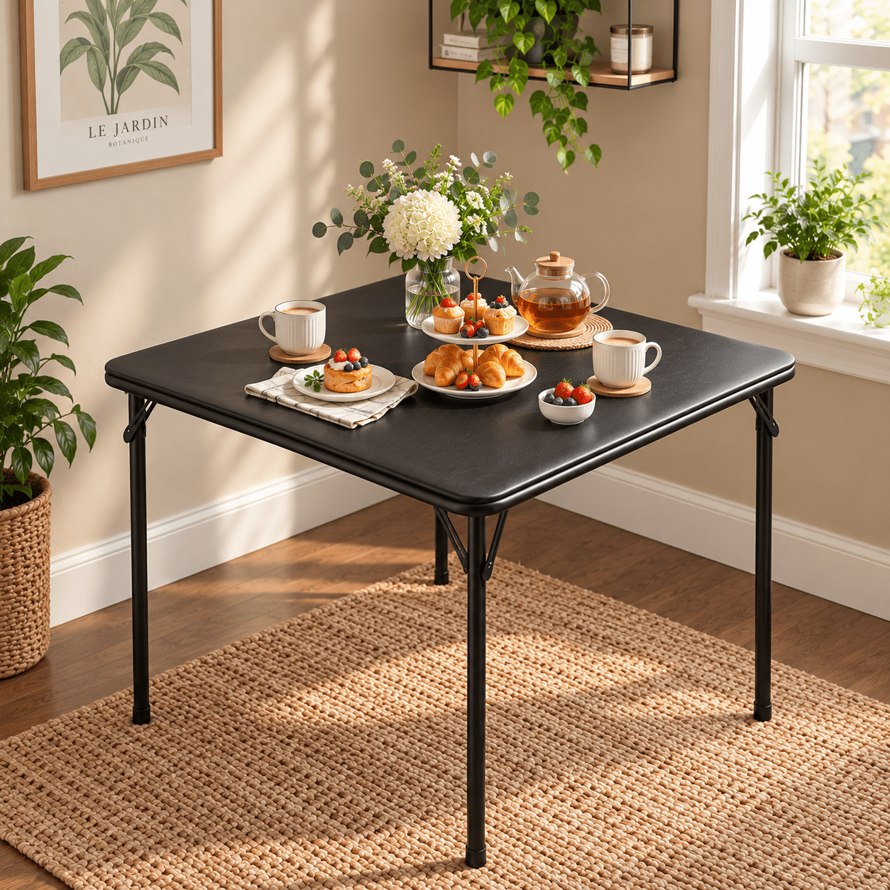 Homy Casa 31.5" Square Folding Card Table Portable Game Dining Table for Small Spaces Black
