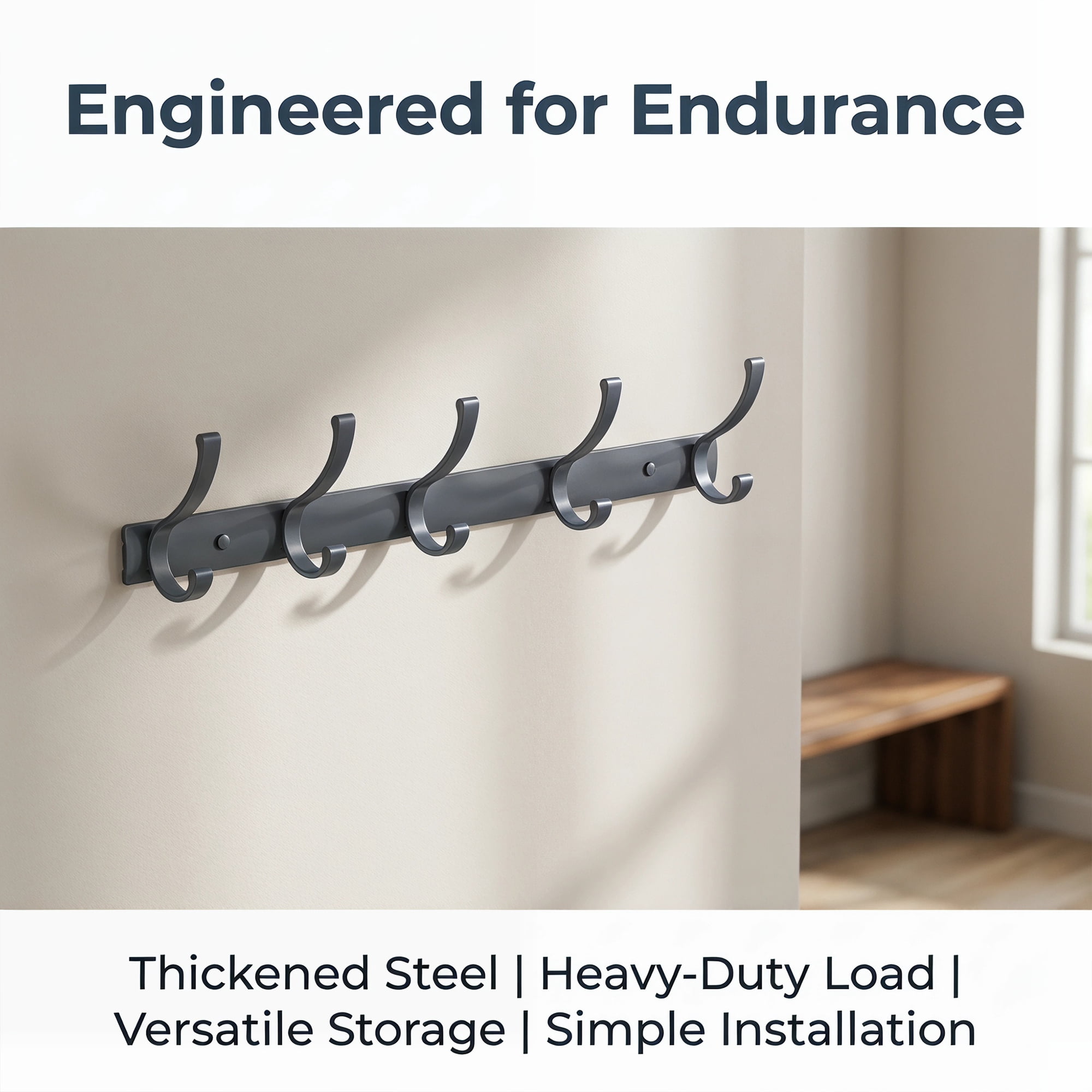 Unique Bargains Coat Rack Wall Mount,Hat Rack for Entryway and Bedroom Gray 6 Hooks