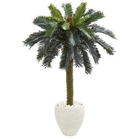 Nearly Natural artificial indoor 4' Sago Palm Artificial Tree in White