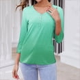 thumbnail image 6 of Summer Plus Size 3/4 Sleeves Tops for Womens Fashon Spring And Summer Gradient Printed Top Collar Button Sexy Shirt 3/4 Sleeve Long Sleeve V Neck Top/Shirt, 6 of 7