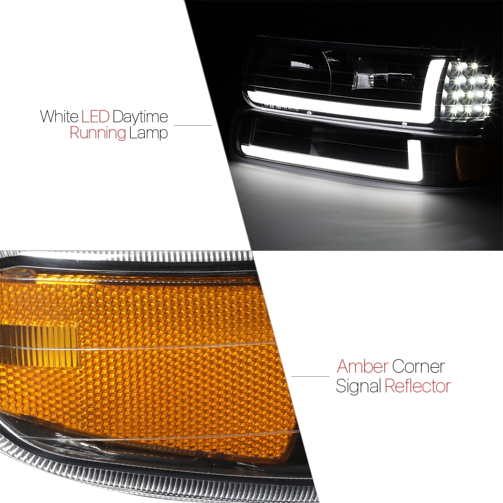 LED DRL]Fit For 99-02 Chevy Silverado 1500 2500 HD Headlight+Bumper