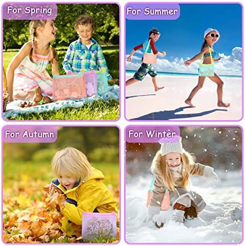 Beach Toy Mesh Beach Bag Kids Shell Collecting Bag Beach Sand Toy Shells Beach Toys Swimming Accessories for Boys and Girls(Only Bags,A Set of 3)