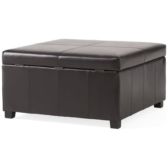 Noble House Abigail Indoor Espresso Bonded Leather Square Storage Ottoman
