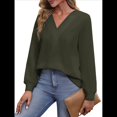 thumbnail image 3 of Camisetas de Larga para Mujer, Camisetas Informales con Cuello en V, Cómodas, Básicas y Suaves Verde L, 3 of 10