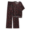 thumbnail image 3 of MINTREUS Lounge Sets for Women Knit Short Sleeve V-neck Tops and Long Pants Soft Comfy Pajamas Set Oversized 2 Piece Outfits, 3 of 7