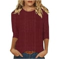 thumbnail image 3 of Camisa gris para mujer,Blusa informal de punto con cuello redondo y mangas 3/4 para mujer, color liso, de imitación de tela, para uso diario y en casa, sopatenor, 3 of 8