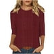 thumbnail image 3 of Camisa gris para mujer,Blusa informal de punto con cuello redondo y mangas 3/4 para mujer, color liso, de imitación de tela, para uso diario y en casa, sopatenor, 3 of 8