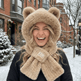 thumbnail image 3 of Tumao Scarf Hat with Fox Ears, Hooded Warm Scarf Fluffy Soft Bear Warmer Neck, Winter Cozy Gifts, 3 of 6