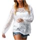 thumbnail image 1 of Camisa de manga larga,Blusa de mujer con espalda descubierta, manga larga, cuello redondo, encaje blanco liso, ropa informal para uso diario, sopatenor, 1 of 7