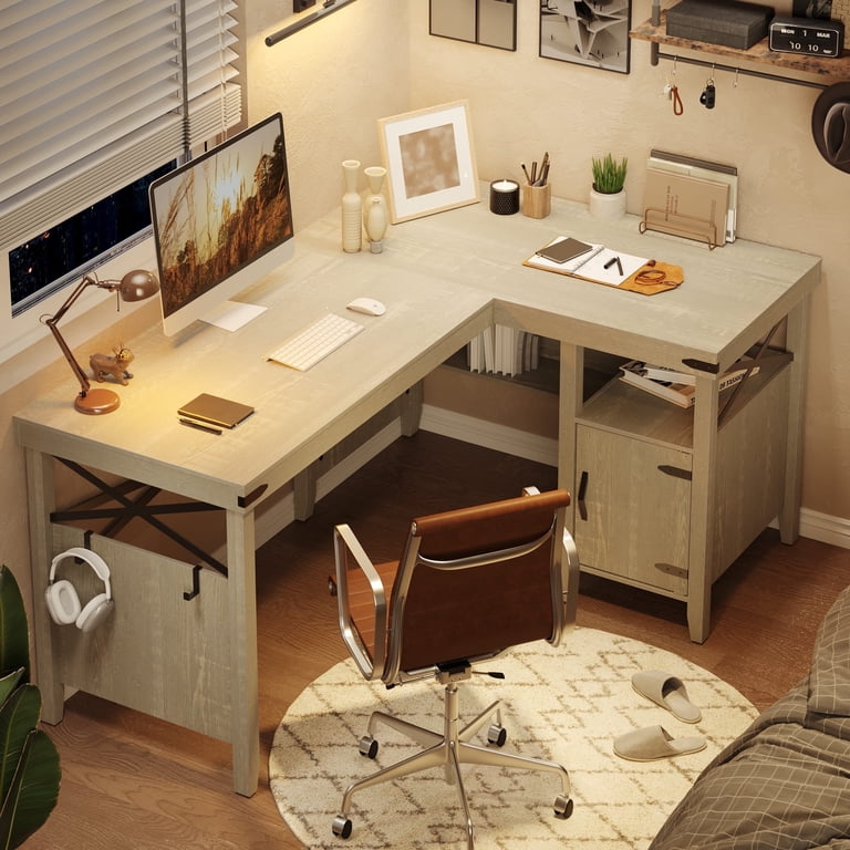 Bestier 60" L-Shaped Computer Desk with Cabinet photo 1
