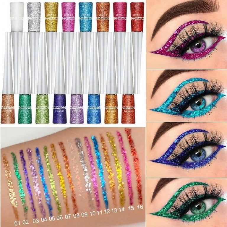 16 Colors GLITTER Waterproof Eyeshadow Liquid Eyeliner Makeup Shimmer  Metallic~