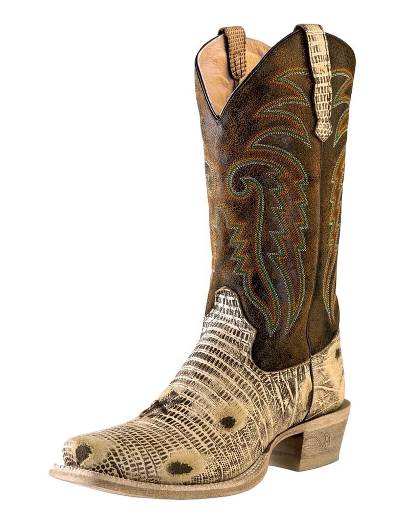Bottes Western Femme Outlaw 11 Lézard PNT 70003 - Cuir Marron, Bout Carré, Neuves