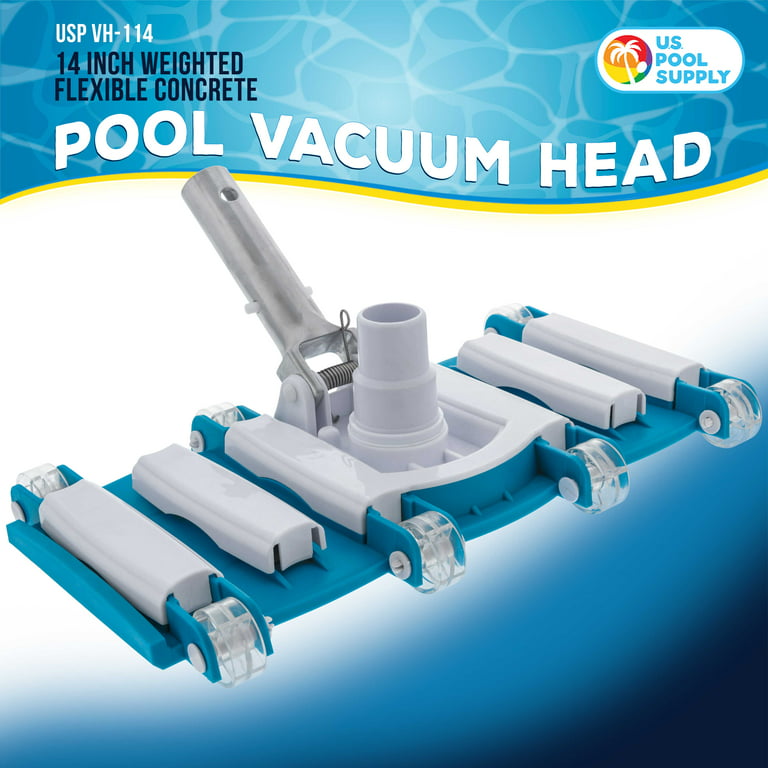 U.S. Pool Supply 14 Weighted Flexible Concrete Swimming Pool Vacuum Head with Swivel Hose Connection & Aluminum Pole Handle