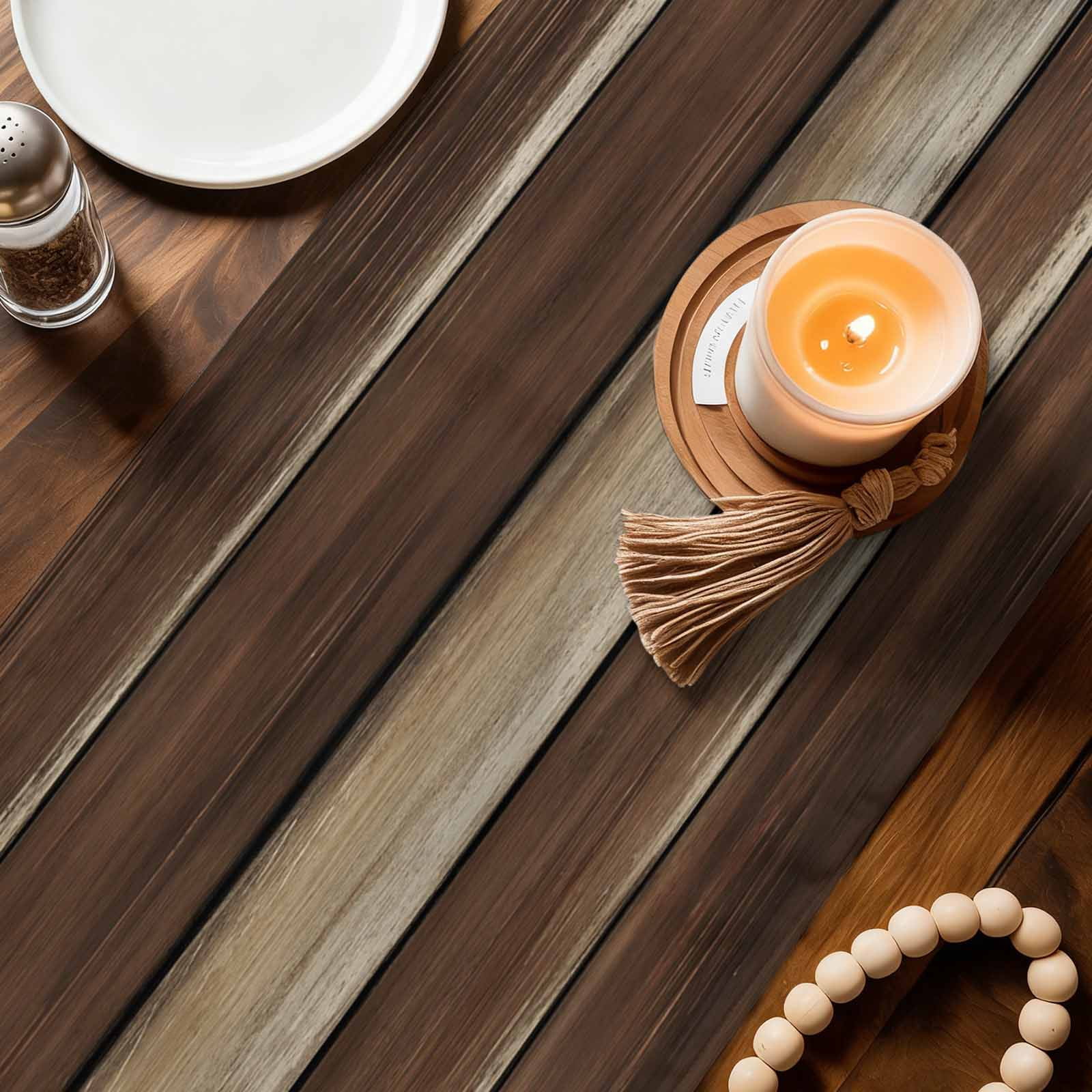 Table Runners 72 Inches Long, Brown Wooden Cotton Linen Kitchen Dining Coffee Table Runner for Party Home Decor, Vintage Farmhouse Retro Art Tabletop Dresser Scarves Runner Decor 13x72 Inch