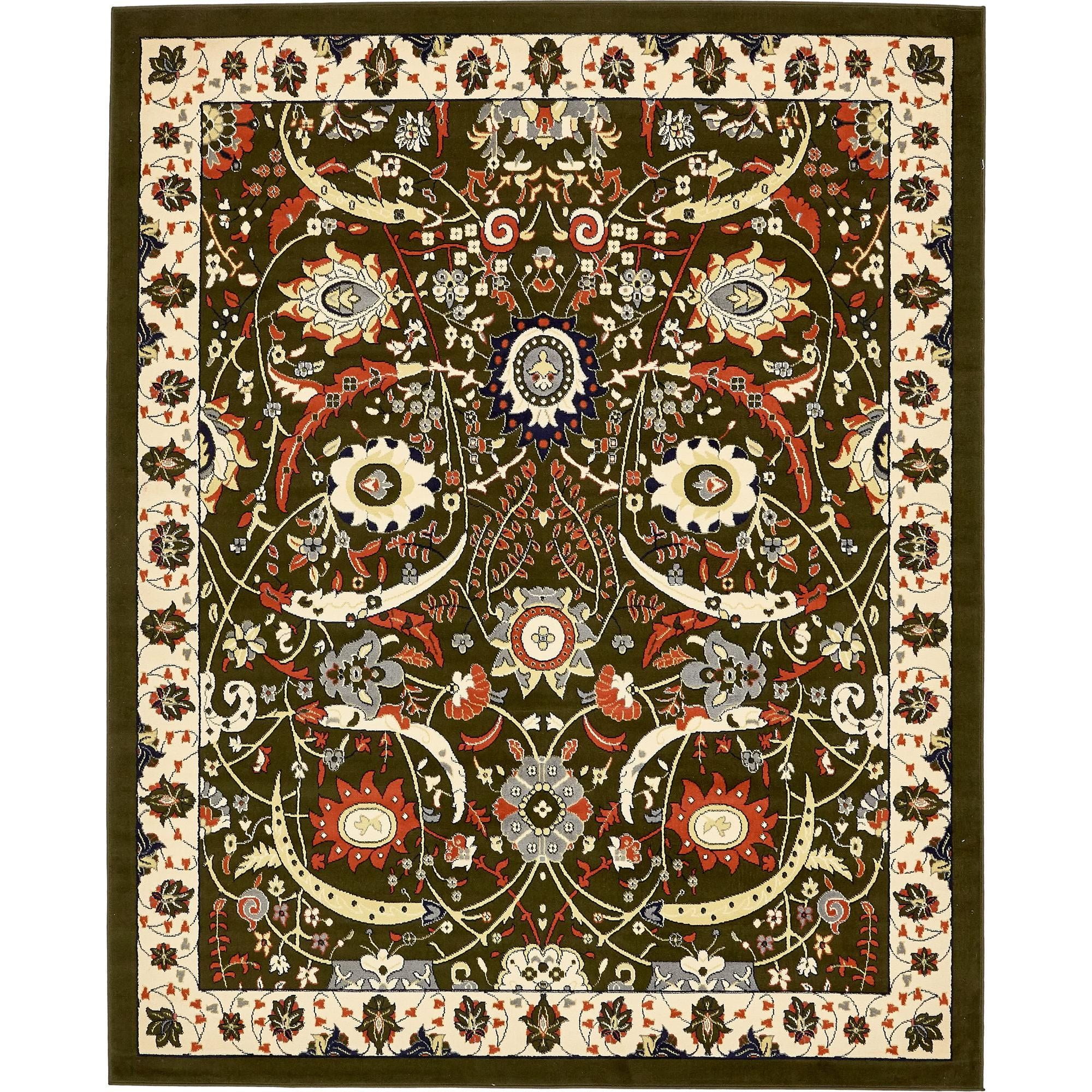 Unique Loom Indoor Rectangular Floral Vintage Area Rugs Olive Green/Red