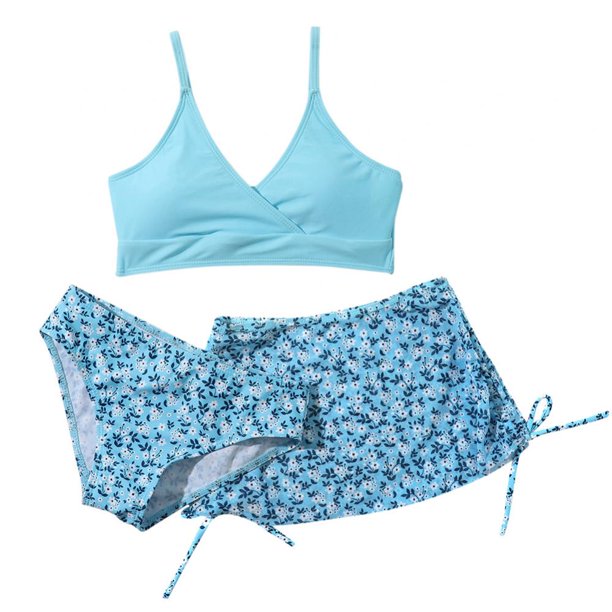 8-12T Girls Swimsuit Set Kids Swimwear+ Cover Up+ Swimshort Summer ...