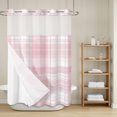 thumbnail image 5 of No Hook Shower Curtain and Liner Set, Pink Buffalo Plaid Washable Fabric Shower Curtains for Bathroom, Bathtub, Farmhouse Modern Checkered Waterproof Bathroom Curtains 60W x 72H, 5 of 9