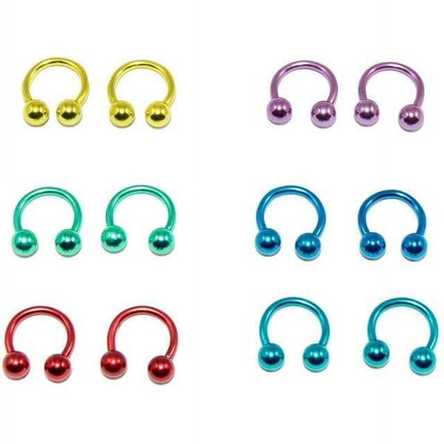 Pair of 14G Anodized Horseshoe Circular Barbell Surgical Steel - 6 Color Options