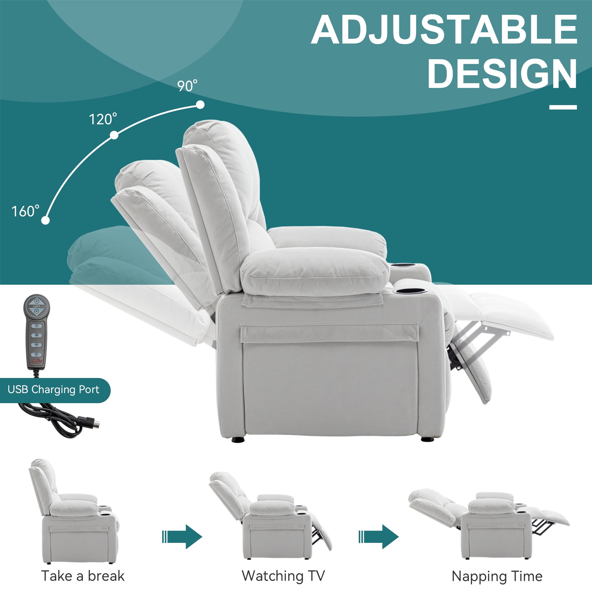 Andeworld 21" Recliner Chairs with Heat and Massage,Lazy Boy Recliner Chair for Adults,Recliner Sofa chairs with Cup Holder and Side Pocket for Living Rooms, Bedrooms, and Nurseries(Beige)