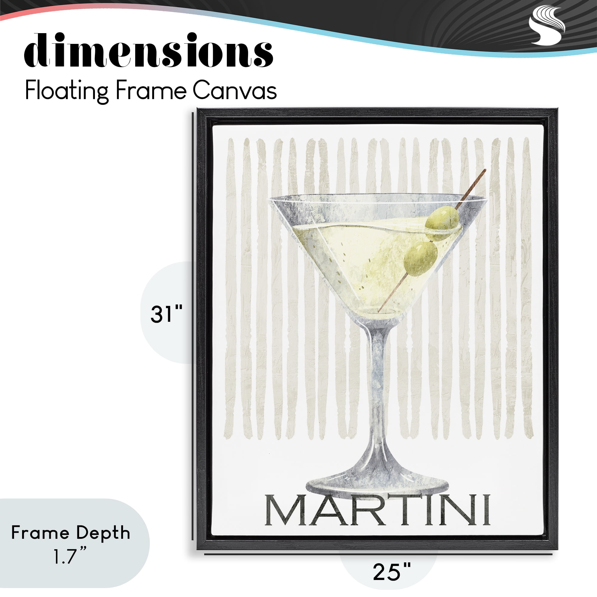 Stupell Industries Subtle Martini Drink Black Framed Floater Canvas Wall Art, design by Kim Allen