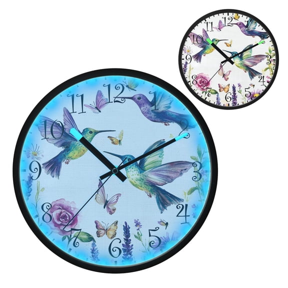 Voice Activated Clock with Glow Light 12 Inch Large Silent Wall Clock Battery Operated for Home Decor Whimsical Watercolor Painting