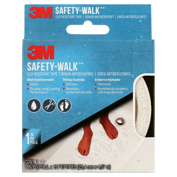 3M Safety-Walk Slip Resistant Tape, White Roll, Vinyl, 1" x 15 ft, Indoor, for Bathtub, Shower, Pool