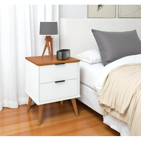 Solid Wood Nightstand – 2 Drawer Modern Bedside Table for Bedroom, Apartment or Small Spaces