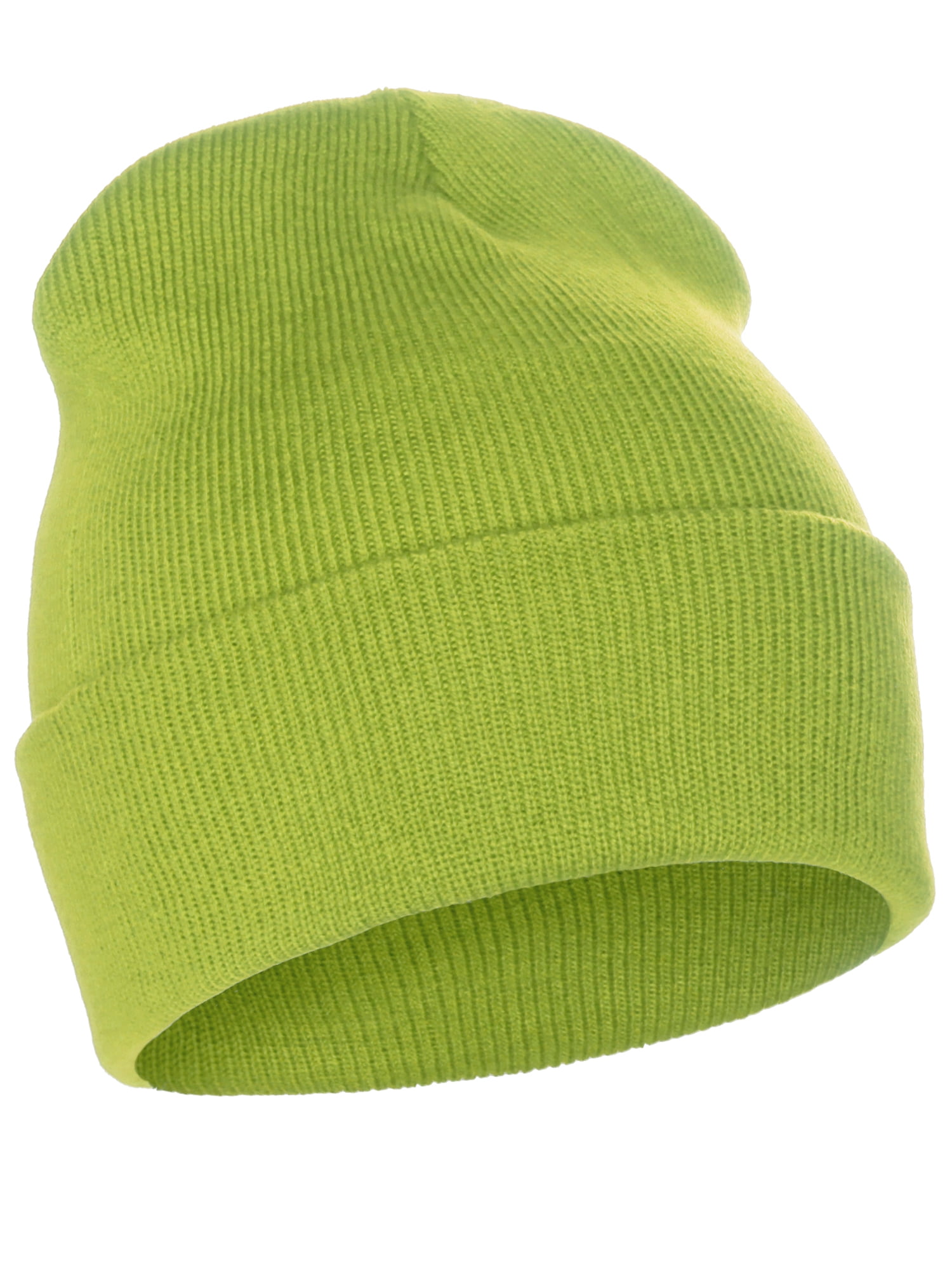 Classic Plain Cuffed Beanie Winter Knit Hat Skully Cap, Neon Green