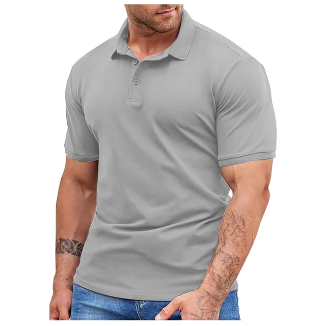 ameIAEA Mens Golf Shirts Casual Short Sleeve Button Classic T-Shirts Basic Solid Color Summer Tops