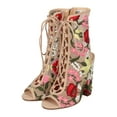 thumbnail image 5 of Women Sheer Mesh Peep Toe Lace Up Corset Embroidered Block Heel Ankle Boot HD79, 5 of 6