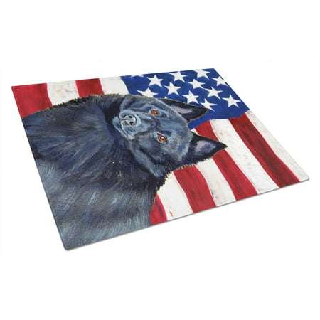 

Carolines Treasures LH9009LCB USA American Flag with Schipperke Glass Cutting Board Large 12H x 16W multicolor